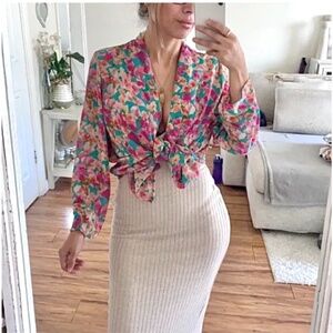 🪞 NWT zara tulip printed open front blouse dressy top